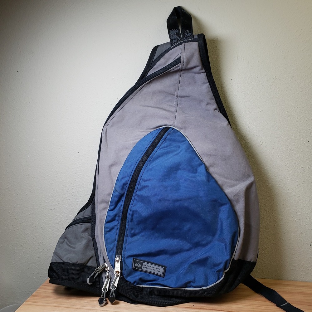 REI Slingbag Backpack Blue Gray Hiking Gorpcore Camping Day Pack Cargo Pockets